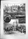 Old Print Queens Jubilee Festival Windsor Military Arch Eton College 1887 19th
