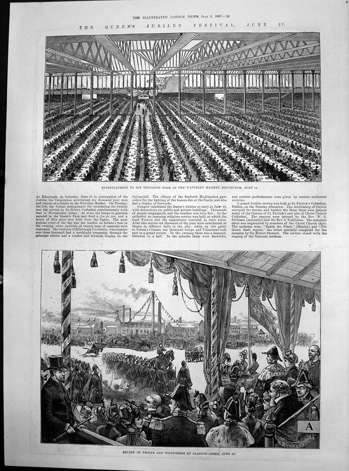 Antique Print Jubilee Festival Waverley Market Edinburgh Glasgow Green 1887