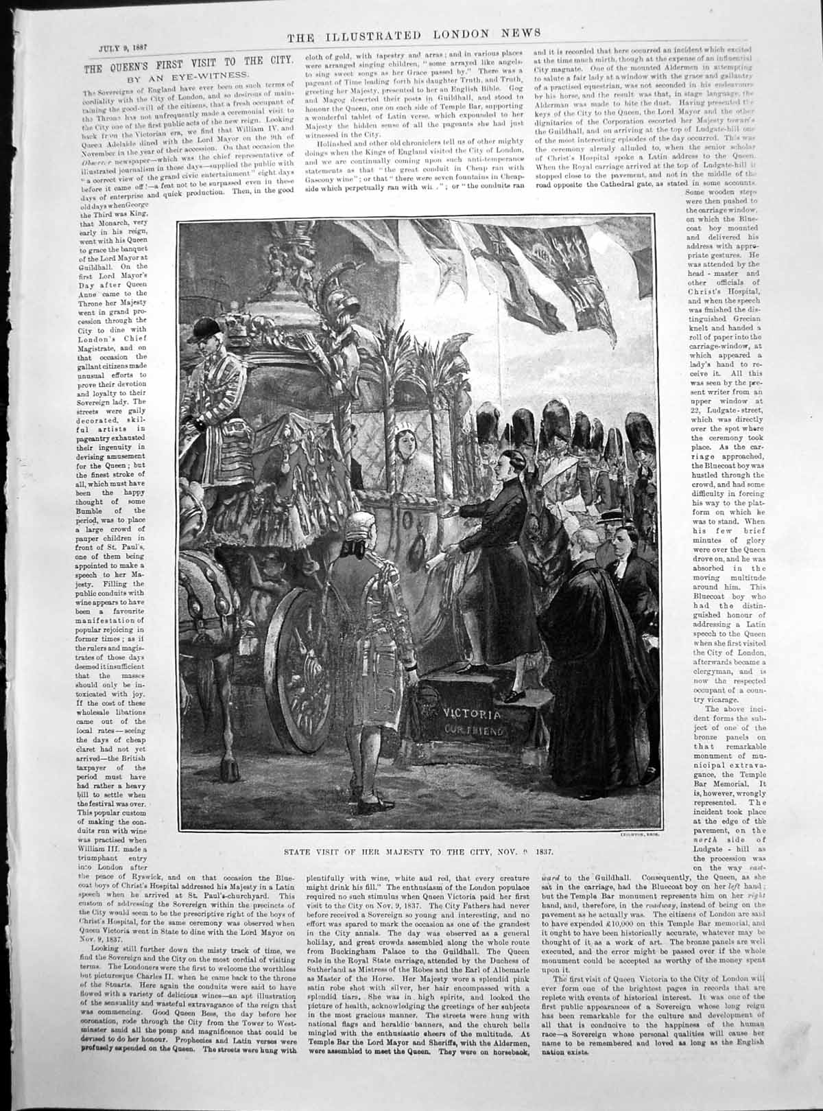 Old Print State Visit Her Majesty City London Carriage Nov 9Th 1837 1887