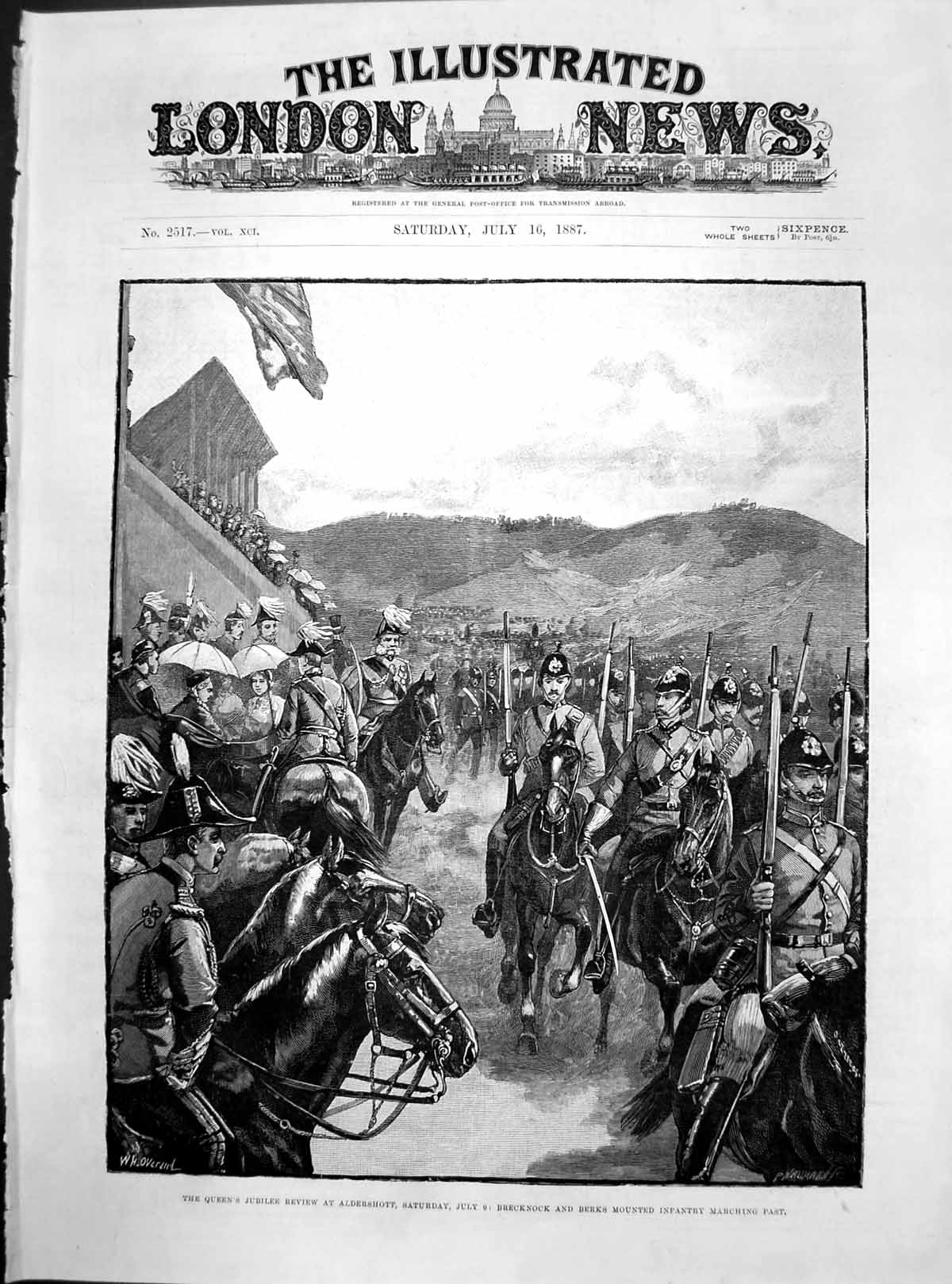 Antique Old Print Queens Jubilee Review Aldershott Prince Wales Hussars 1887