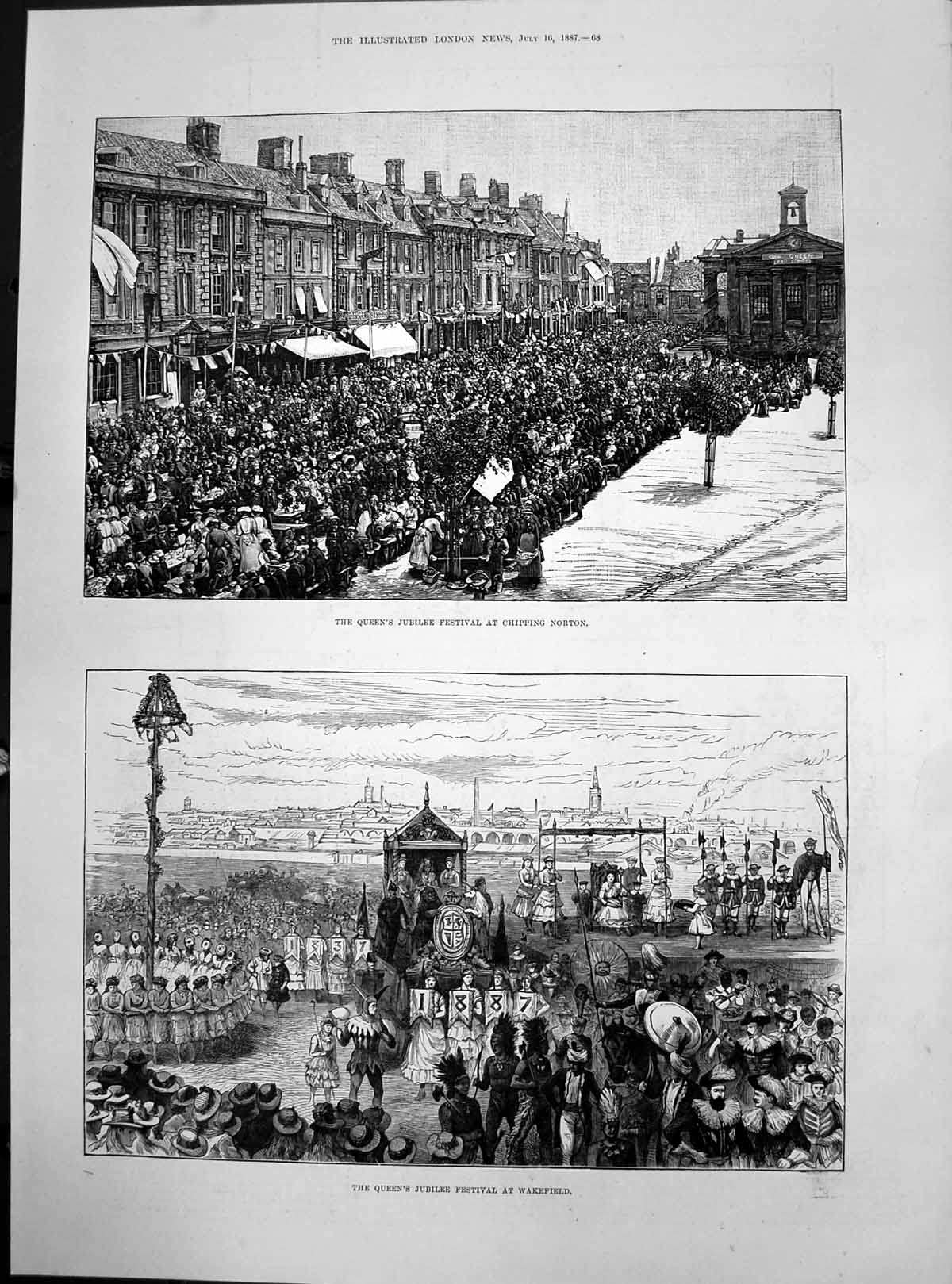 Old Antique Print Queens Jubliee Festival Chipping Norton Wakefield 1887 19th