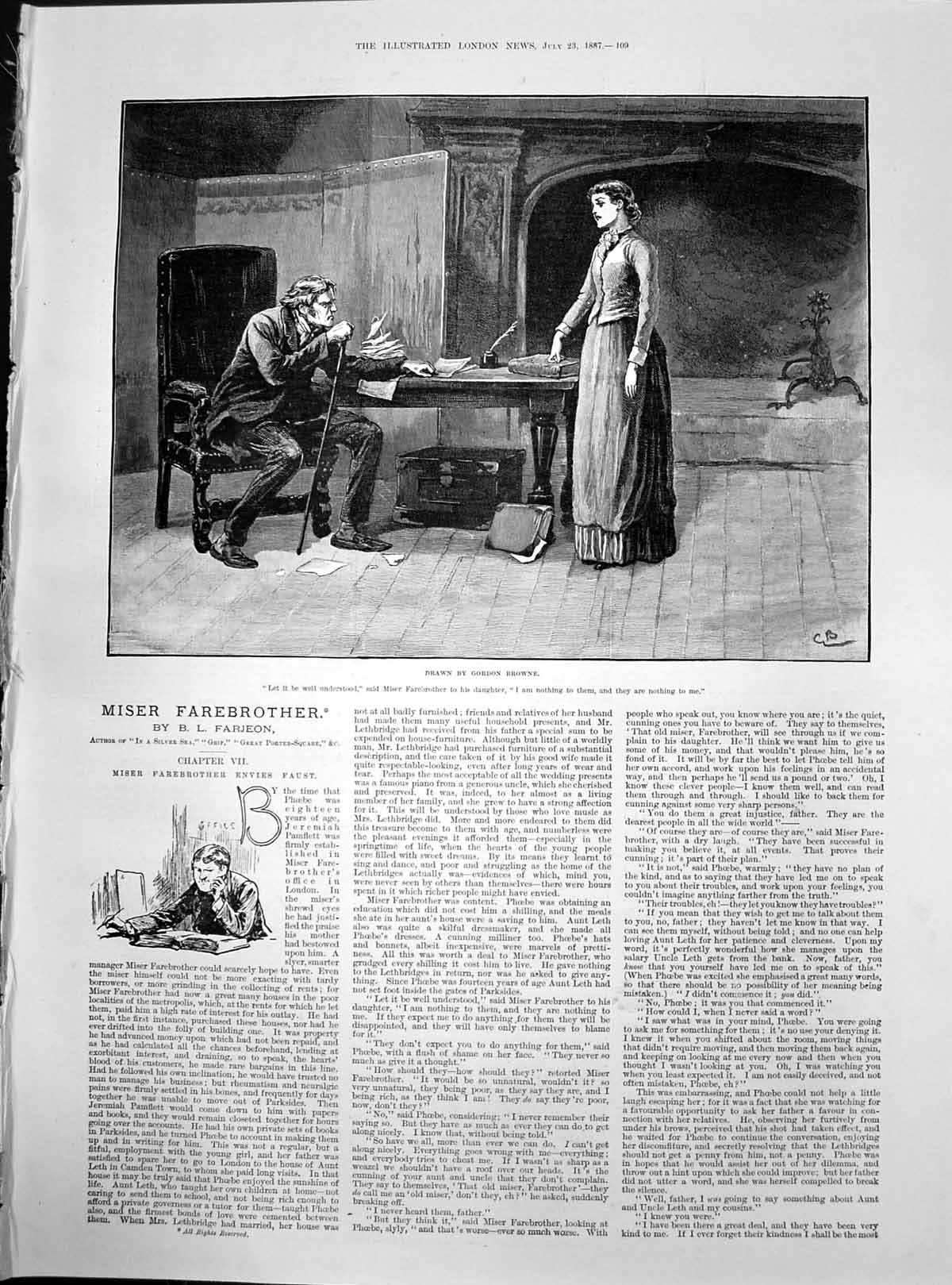 Antique Print Miser Farebrother Speaks Daughter They Are Nothing To Me 1887