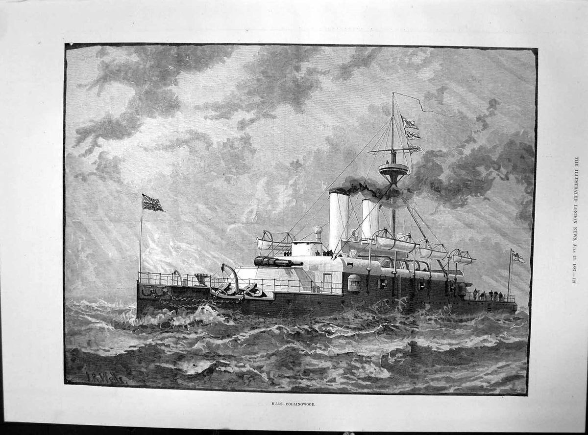 Old Antique Print Ships Queens Jubilee Naval Review Hms Collingwood 1887 19th