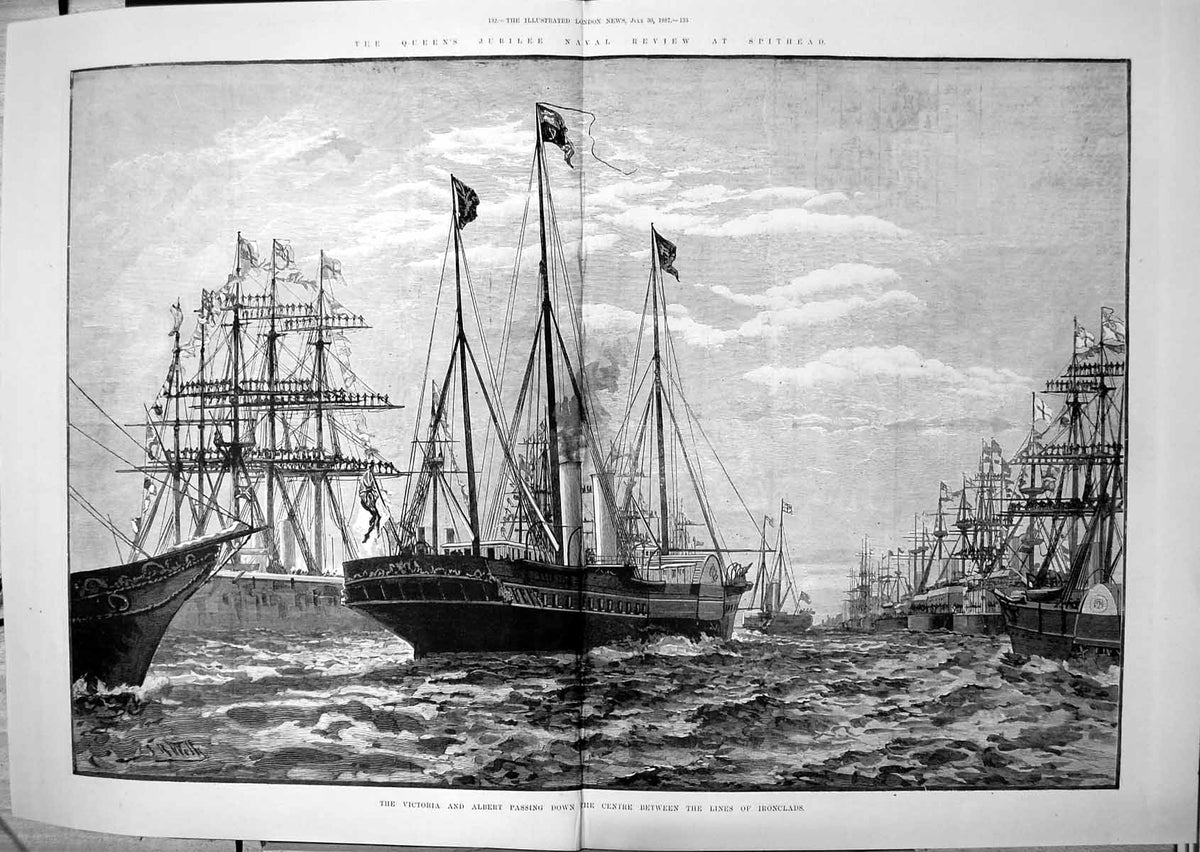 Old Queens Jubilee Naval Review Spithead Victoria Albert Ironclads 18 19th