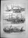 Old Print Naval Review Spithead Yachts Ryde Silvertown Torpedo Boat 1887 19th