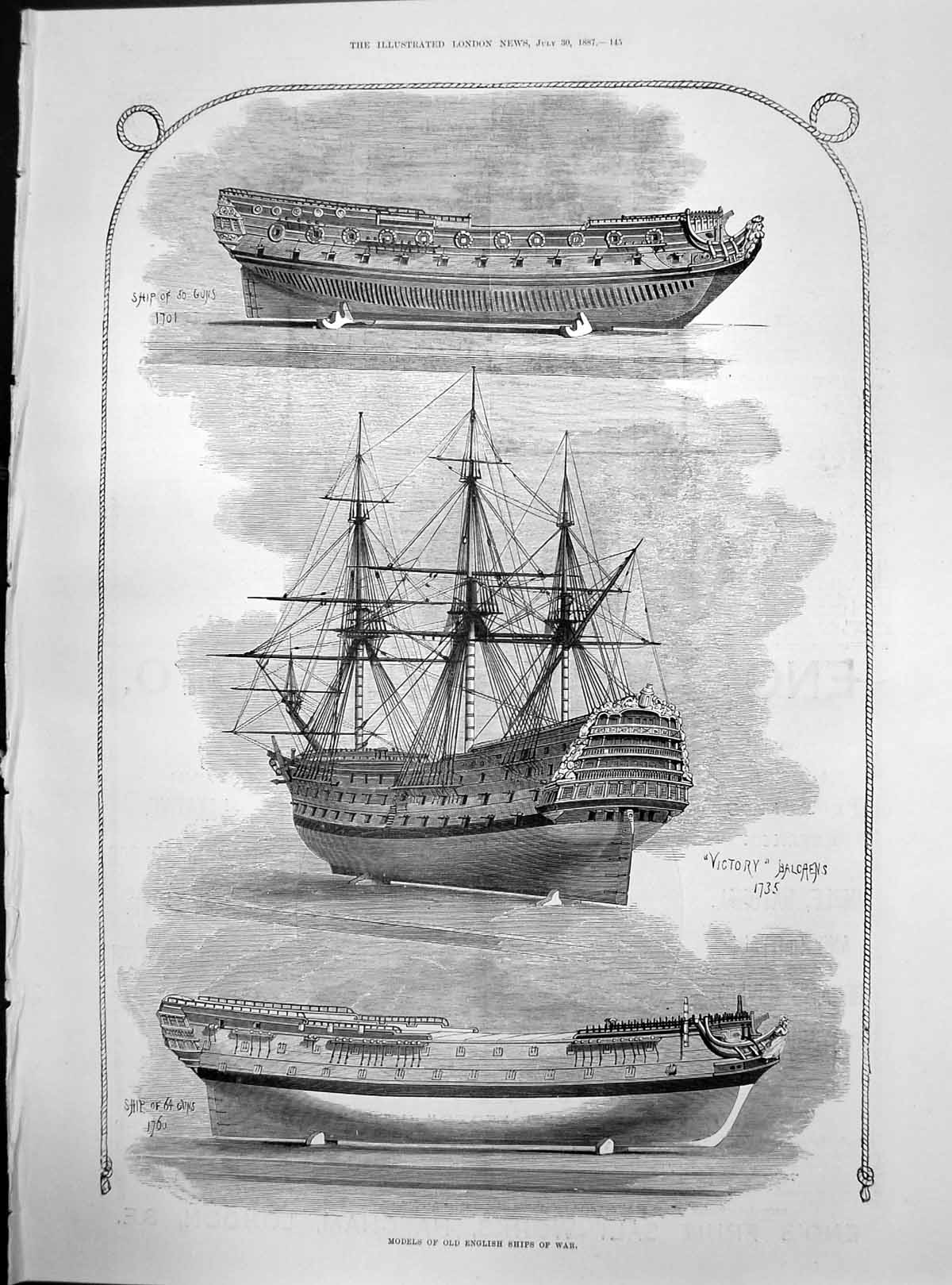Antique Print Models English Ships War Ship 50 Guns 1701 Victory Balcaens