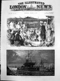 Antique Old Print Gun Boat Flotilla Downs Ruby Mines Burmah Bazaar Mogok 1887