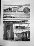 Antique Old Print Completion Tay Bridge Floating Last Span East Tayport 1887