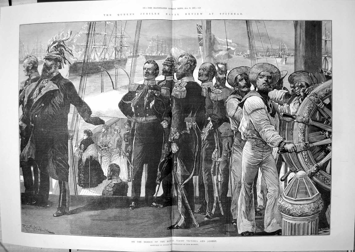 Old Jubilee Naval Review Spithead Bridge Royal Yacht Victoria Albert
