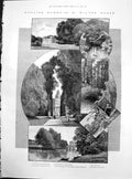 Antique Print Wilton House Bridge Lake Alley House Shakespeare Gardens 1887