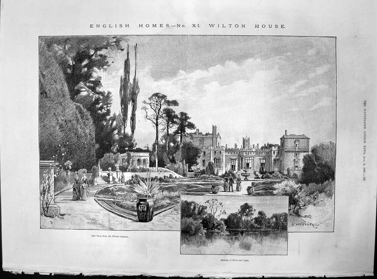 Old Wilton House G Montbard Side View Private Gardens River Lake 1887 Victorian