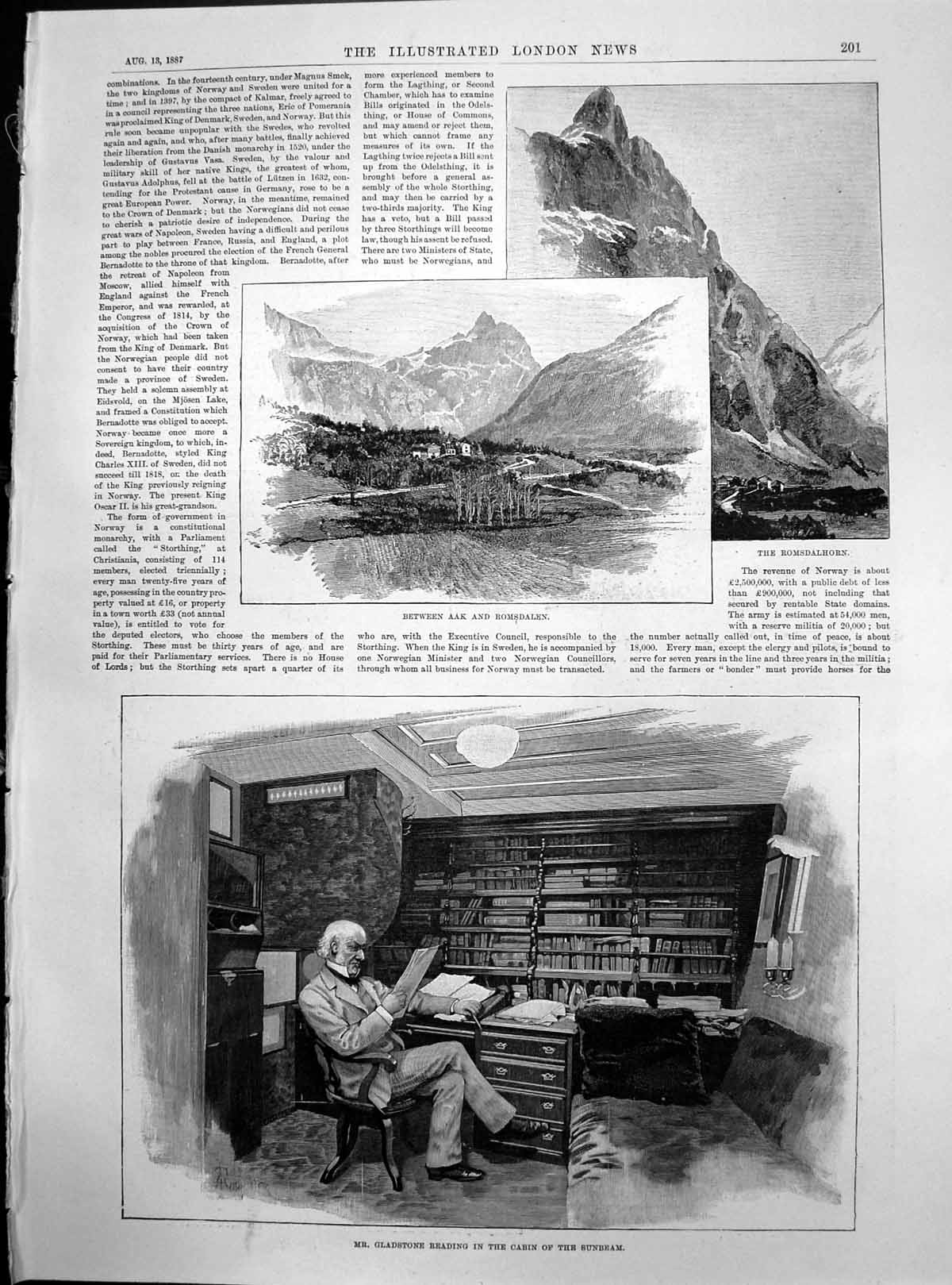 Old Print Norway Romsdalhorn Gladstone Cabin Bergen Eagles Nest Farm 1877 19th