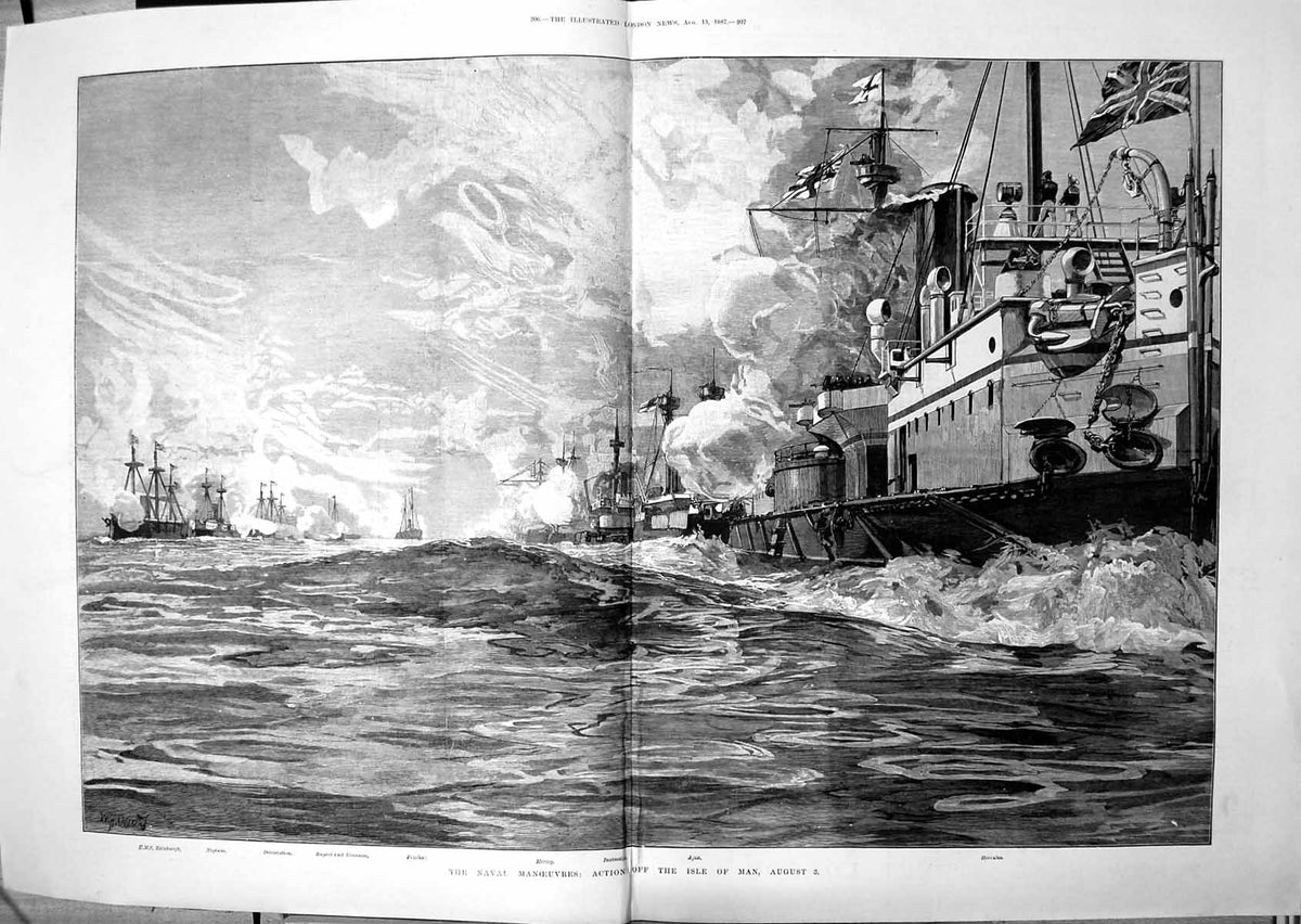 Old Naval Manoeuvres Action F Isle Man August 3Rd Ajax Hercules 1887