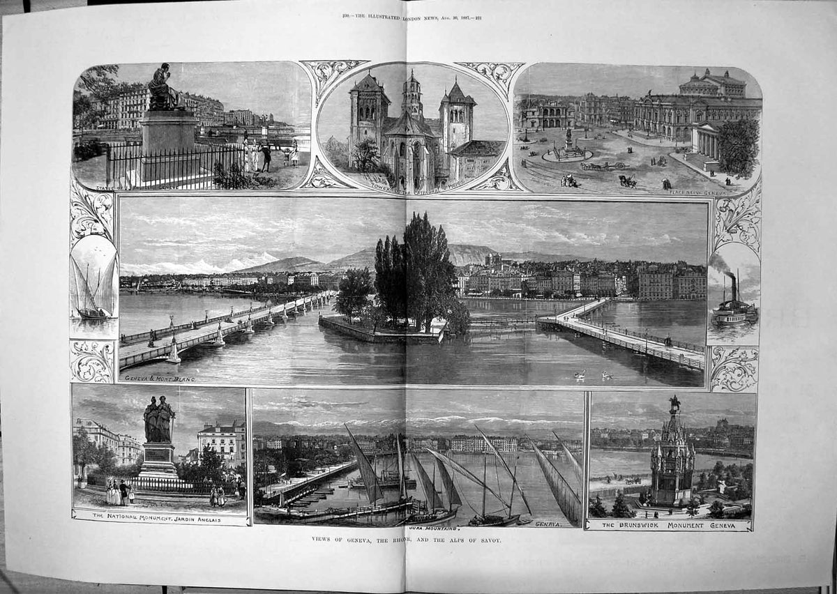 Old Views Geneva Rhone Alps Savoy Place Neuve Brunswick Monument 1887 19th