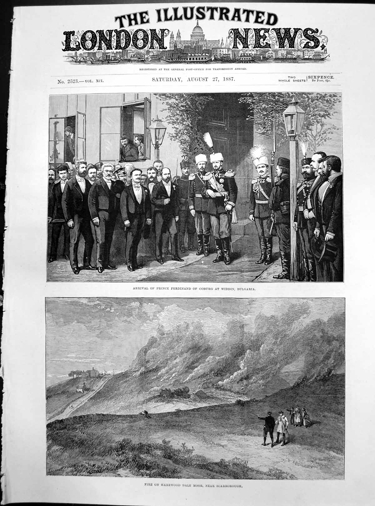 Antique Old Print Prince Ferdinand Coburg Widdin Fire Harewood Dale Moor 1887