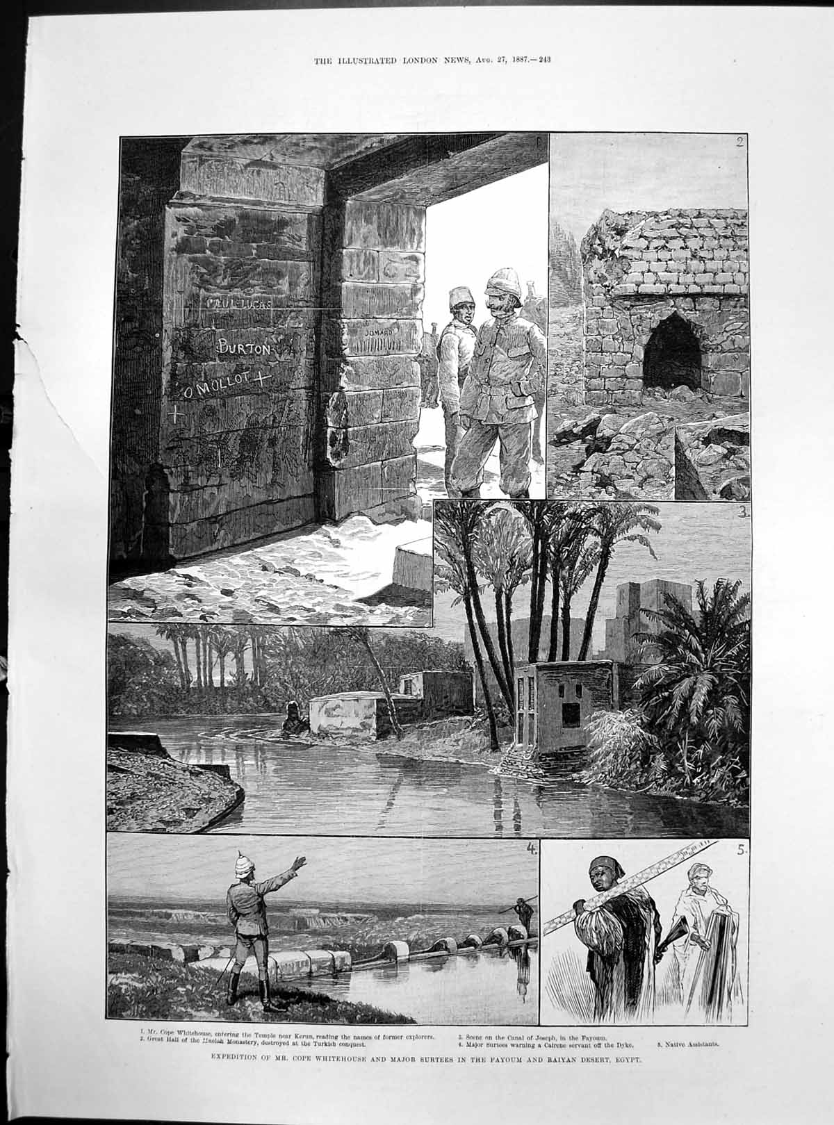 Old Print Cope Whitehouse Major Surtees Fayoum Egypt Papyrus Museum 1887 19th