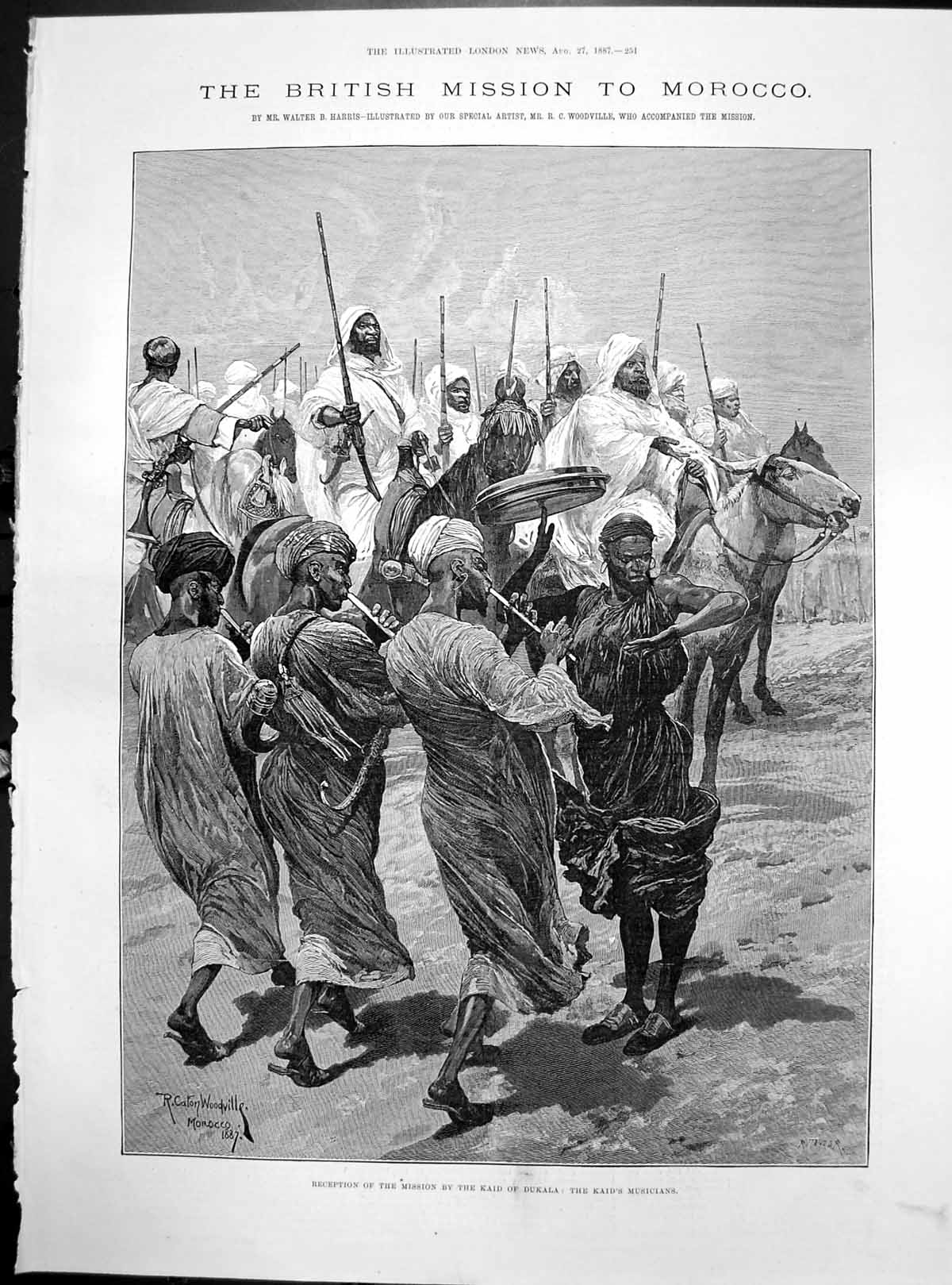Antique Print British Mission Morocco Reception Kaid Dukala Musicians 1887 19th