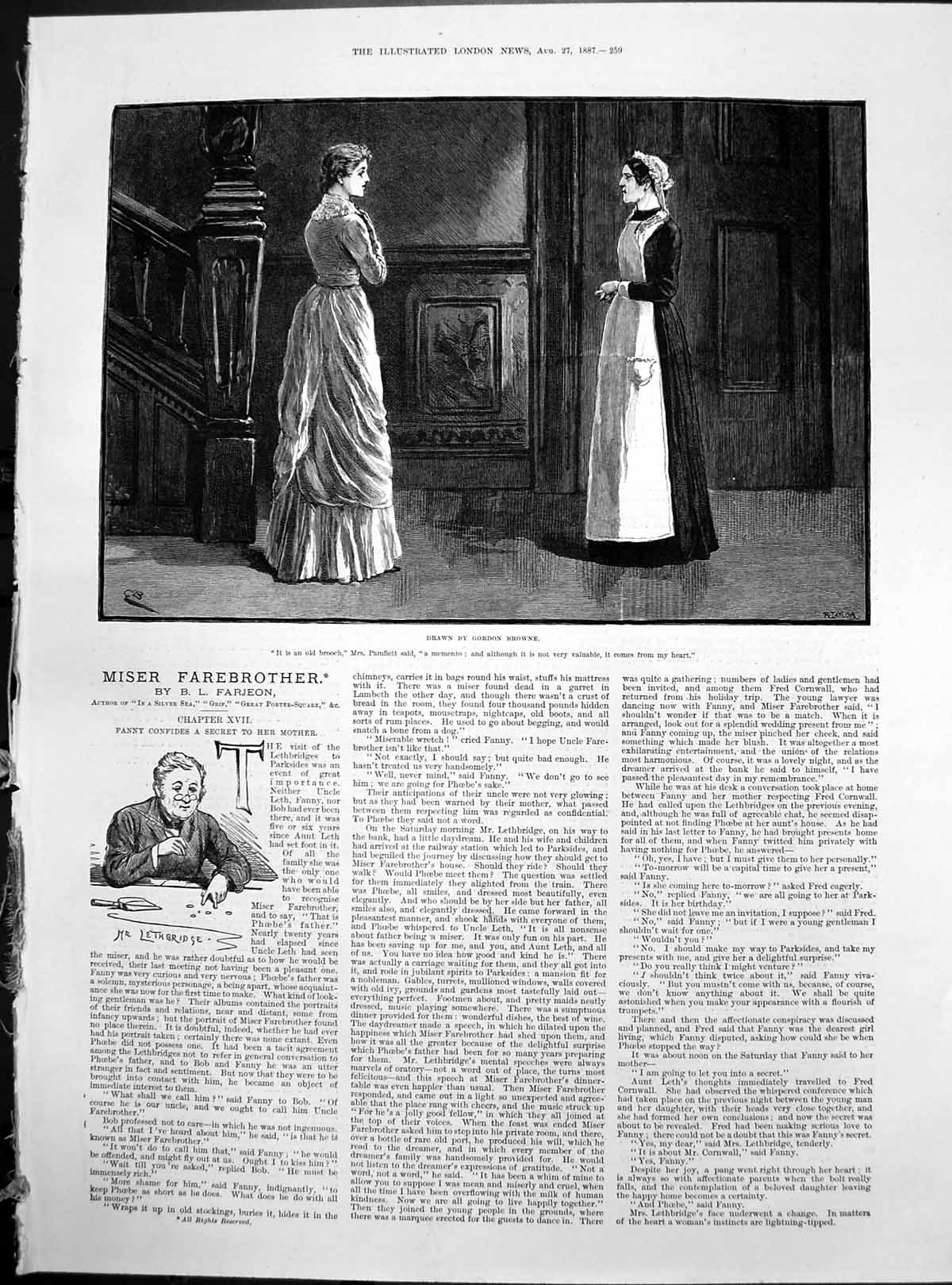 Antique Old Print Miser Farebrother Brooch Mrs Pamflett Memento Heart 1887 19th