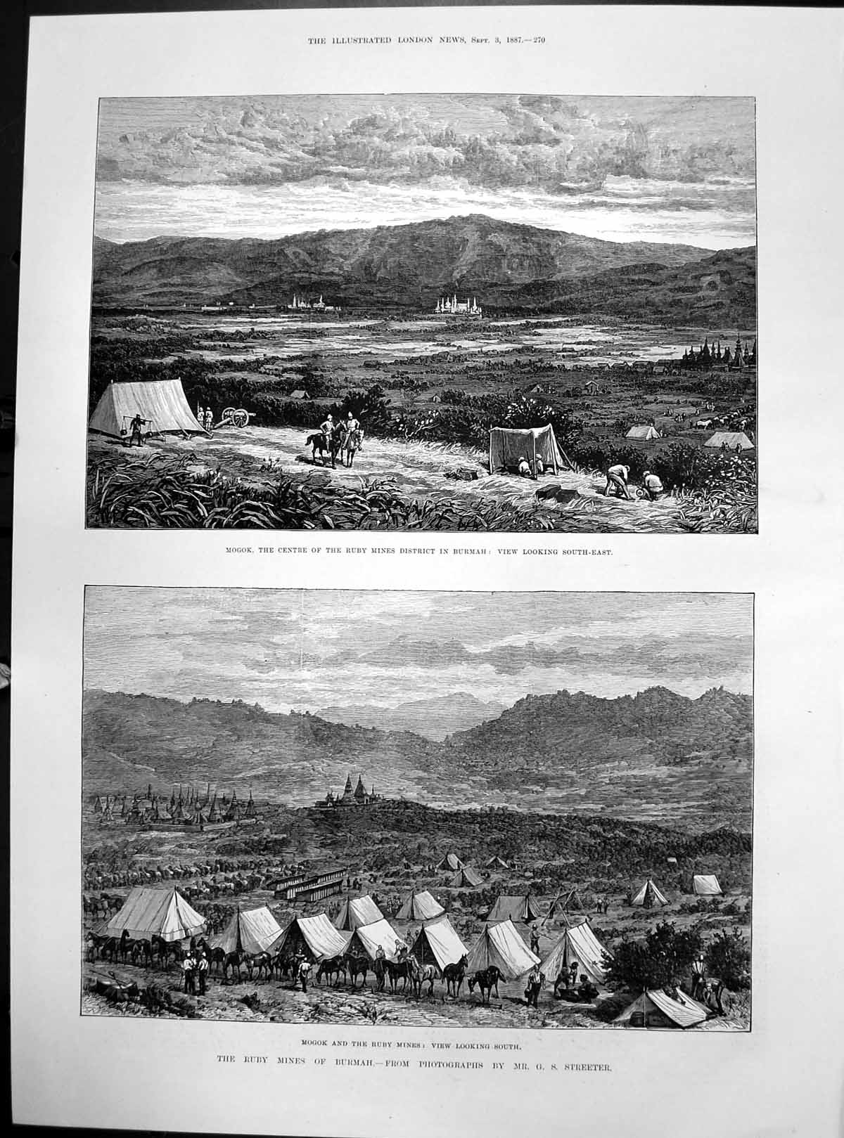 Old Antique Print Ruby Mines Burmah Mogok Centre Ruby Mine District 1887 19th