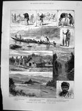 Antique Old Print King Country New Zealand Whare Settlement Tangarakau 1887