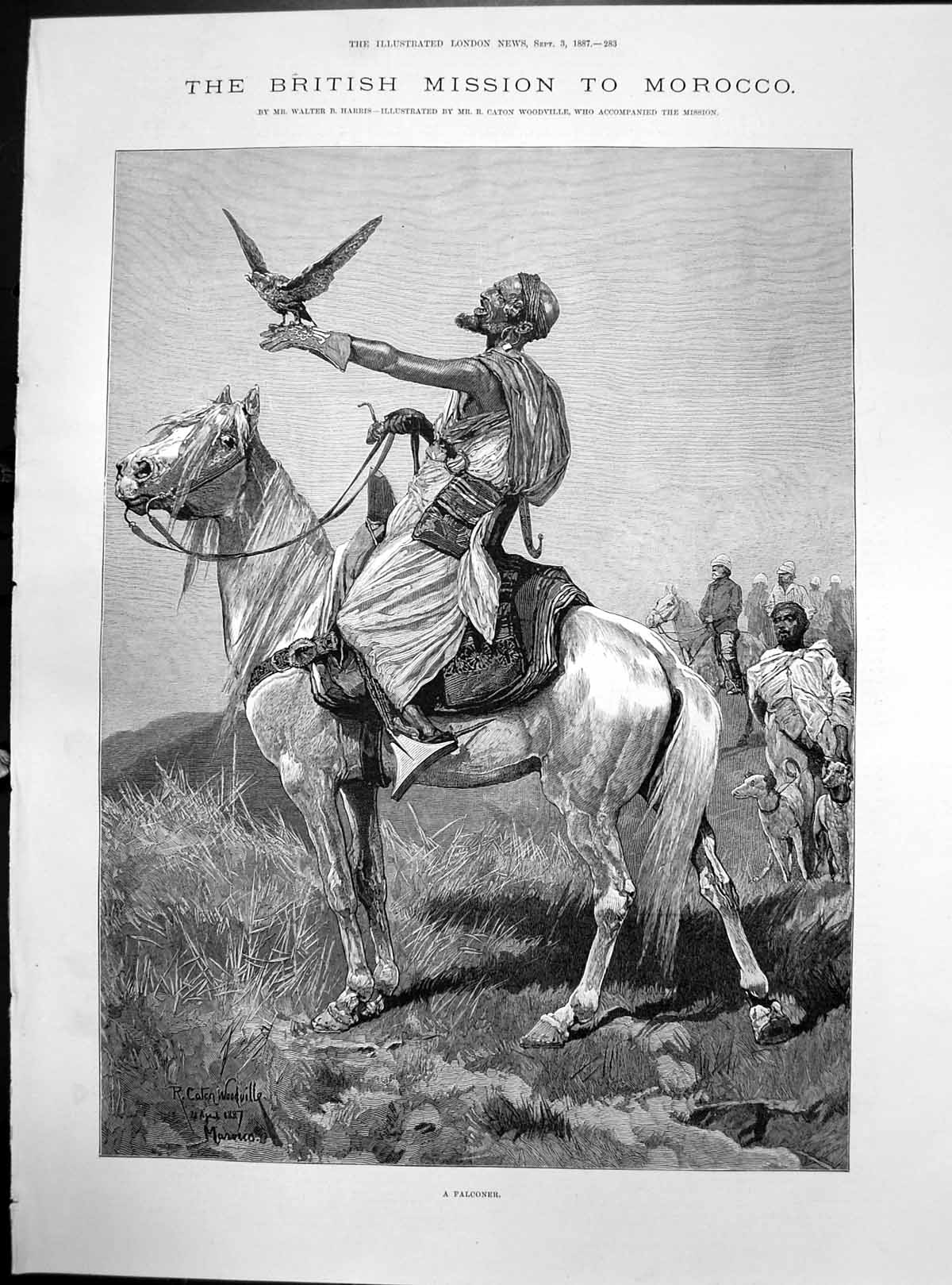 Antique Print British Mission Morocco Falconer Mountaineer Hood Falcon 1887