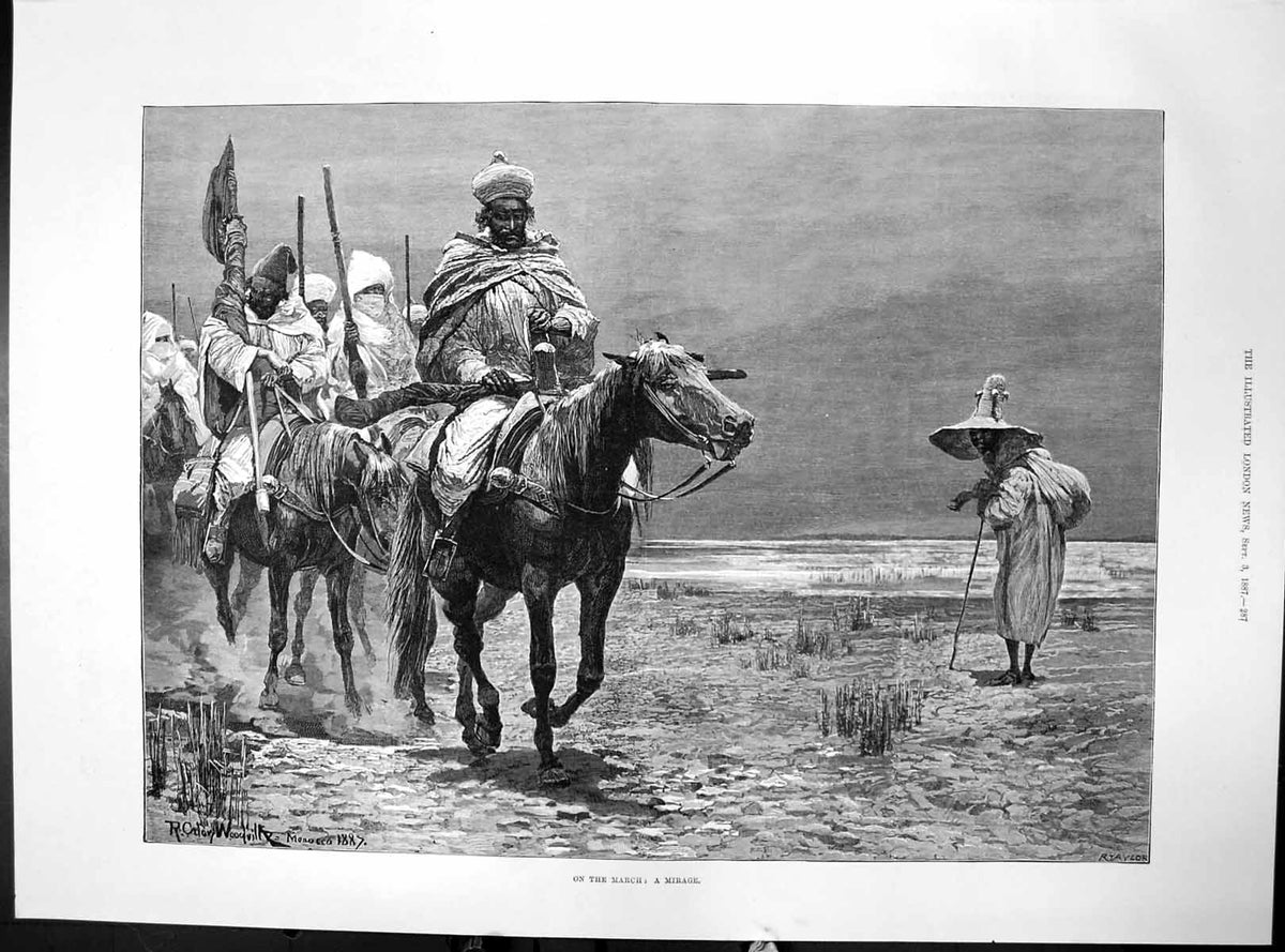 Antique Old Print British Mission Morocco On March Mirage R C Woodville 1887