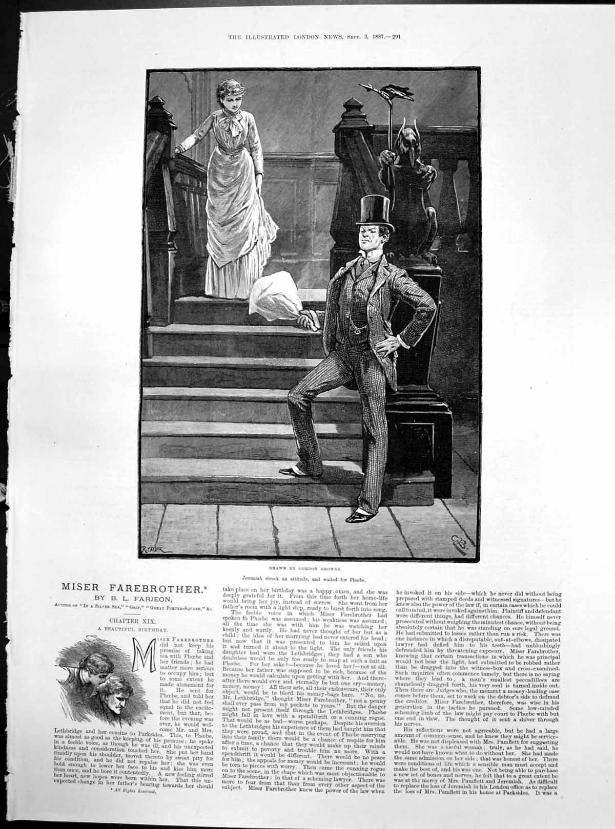 Antique Print Miser Farebrother Jeremiah Struck Attitude Waited Phoebe 1887