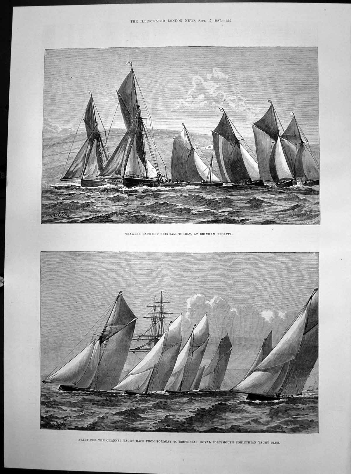 Old Trawler Race Brixham Regatta Channel Yacht Club Race Torquay 1887 Victorian