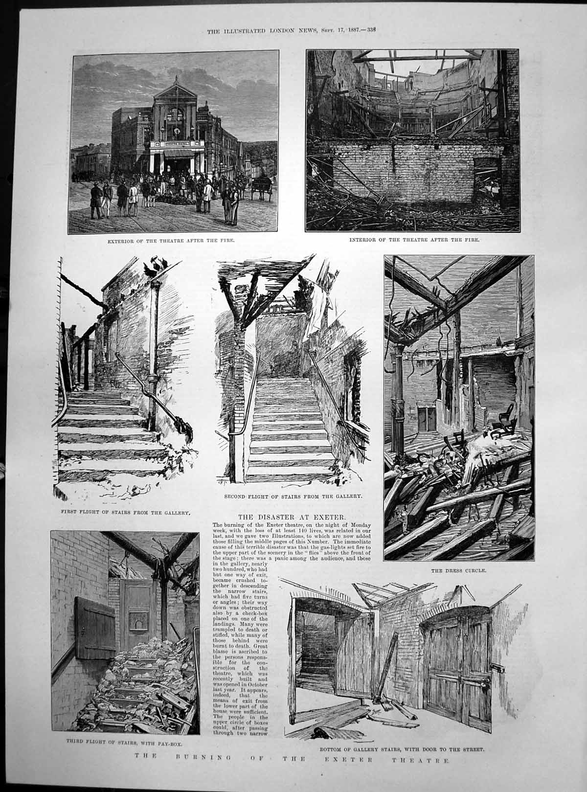 Old Burning Exeter Theatre Stairs Gallery Dress Circle Exterior 1887 Victorian