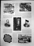 Antique Old Print Plan Burning Exeter Theatre Orchestra Funeral Victims 1877