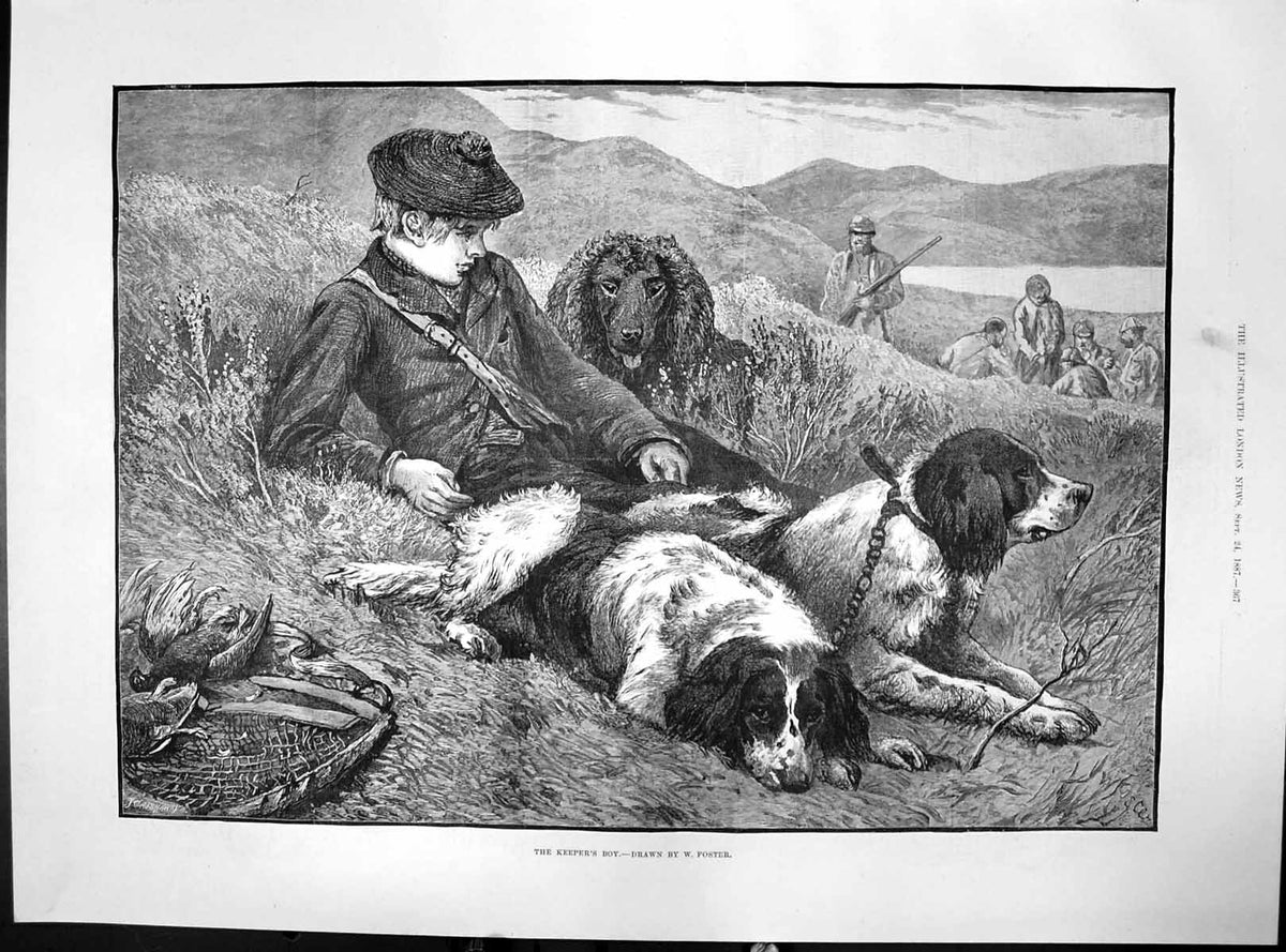 Old Keepers Boy W Foster Boy Three Dogs Grouse Waiting Shooters 1887 Victorian