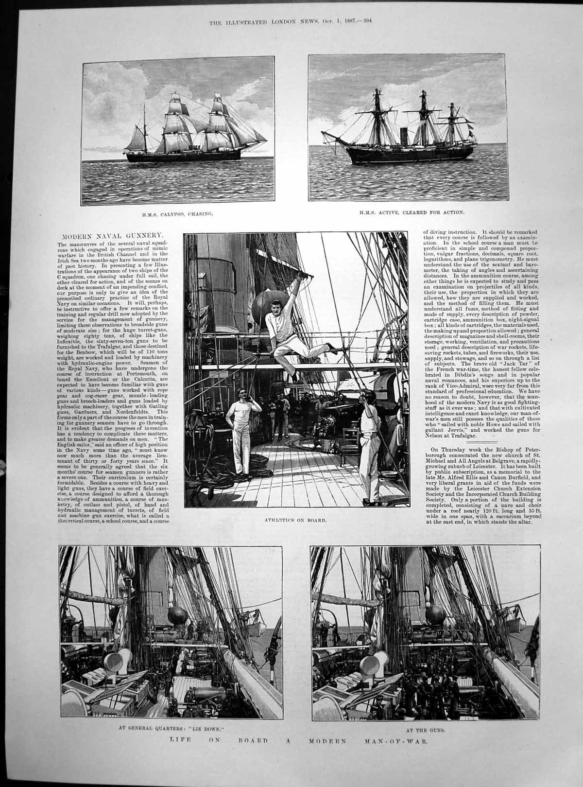 Old Life On Board Man War Hms Calypso Hms Active Guns Athletics 1887 Victorian