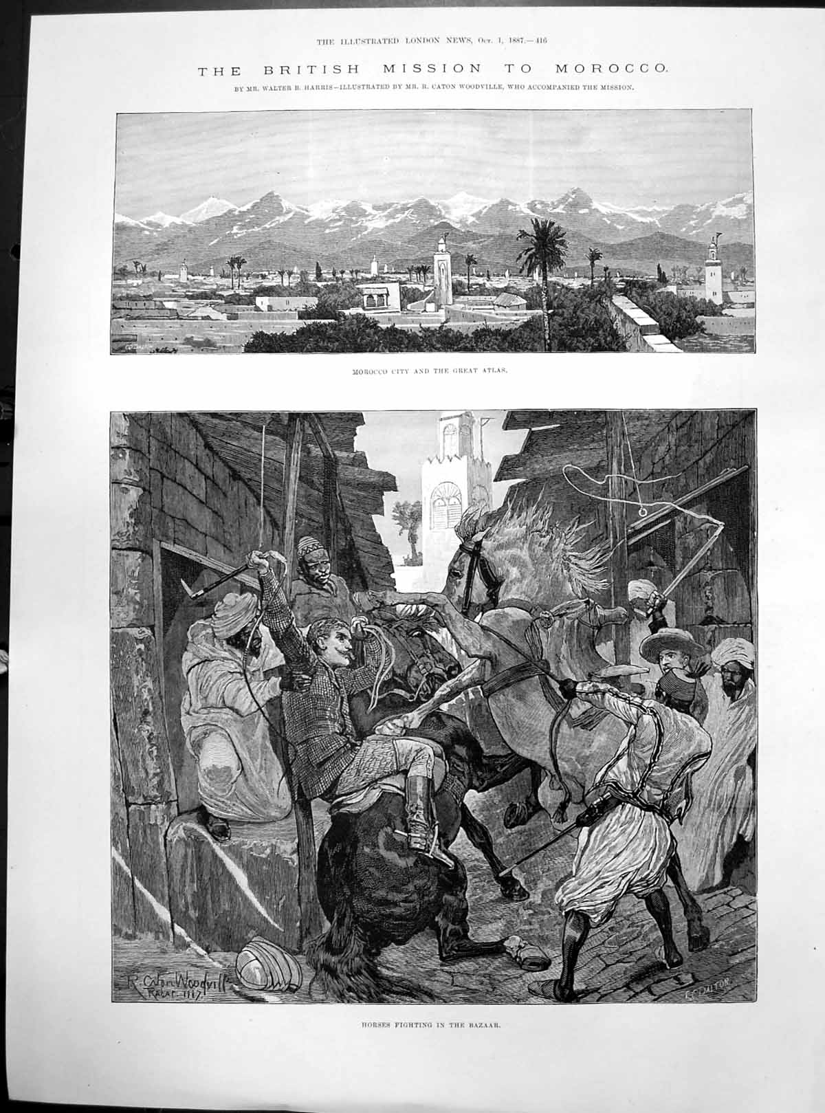 Old British Mission Morocco City Grat Atlas Horses Fighting Bazaar 18 Victorian