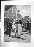 Old Print Christening Sunday F Charles Outside Church Admiring Baby 1887 19th