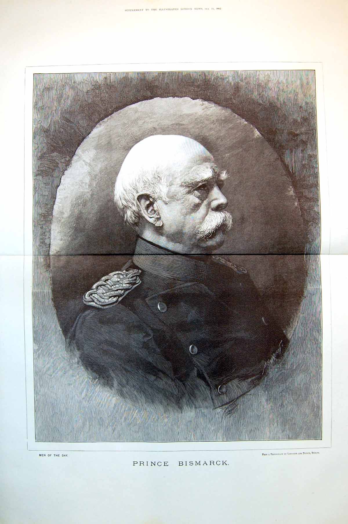 Old Antique Print Prince Bismack Photograph Loescher Petsch Berlin 1887 19th