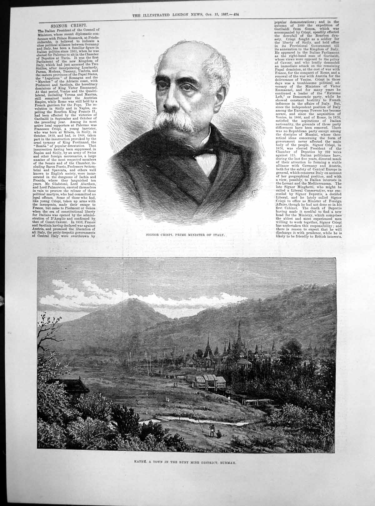 Old Kathe Town Ruby Mines Burmah Signor Crispi Prime Minister Italy