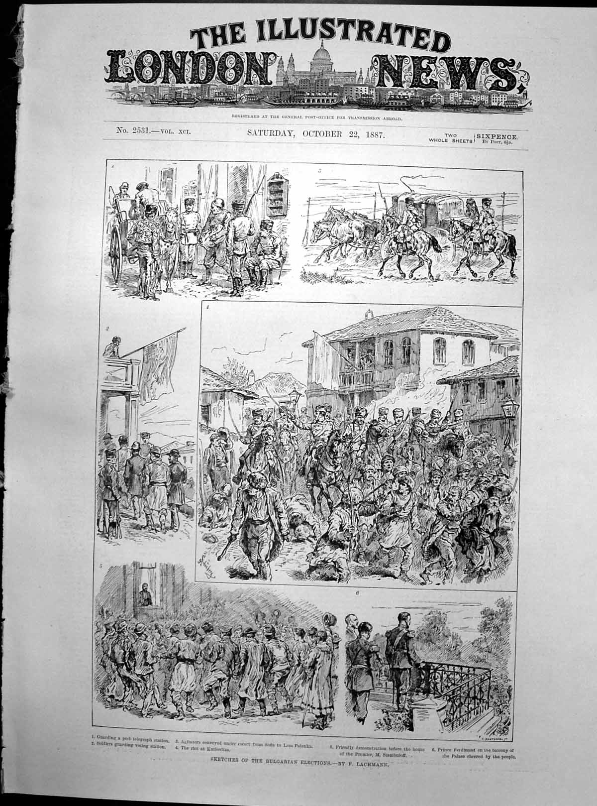 Antique Print Bulgarian Elections F Lachmann Agitators Riot Kutlovitza 1887