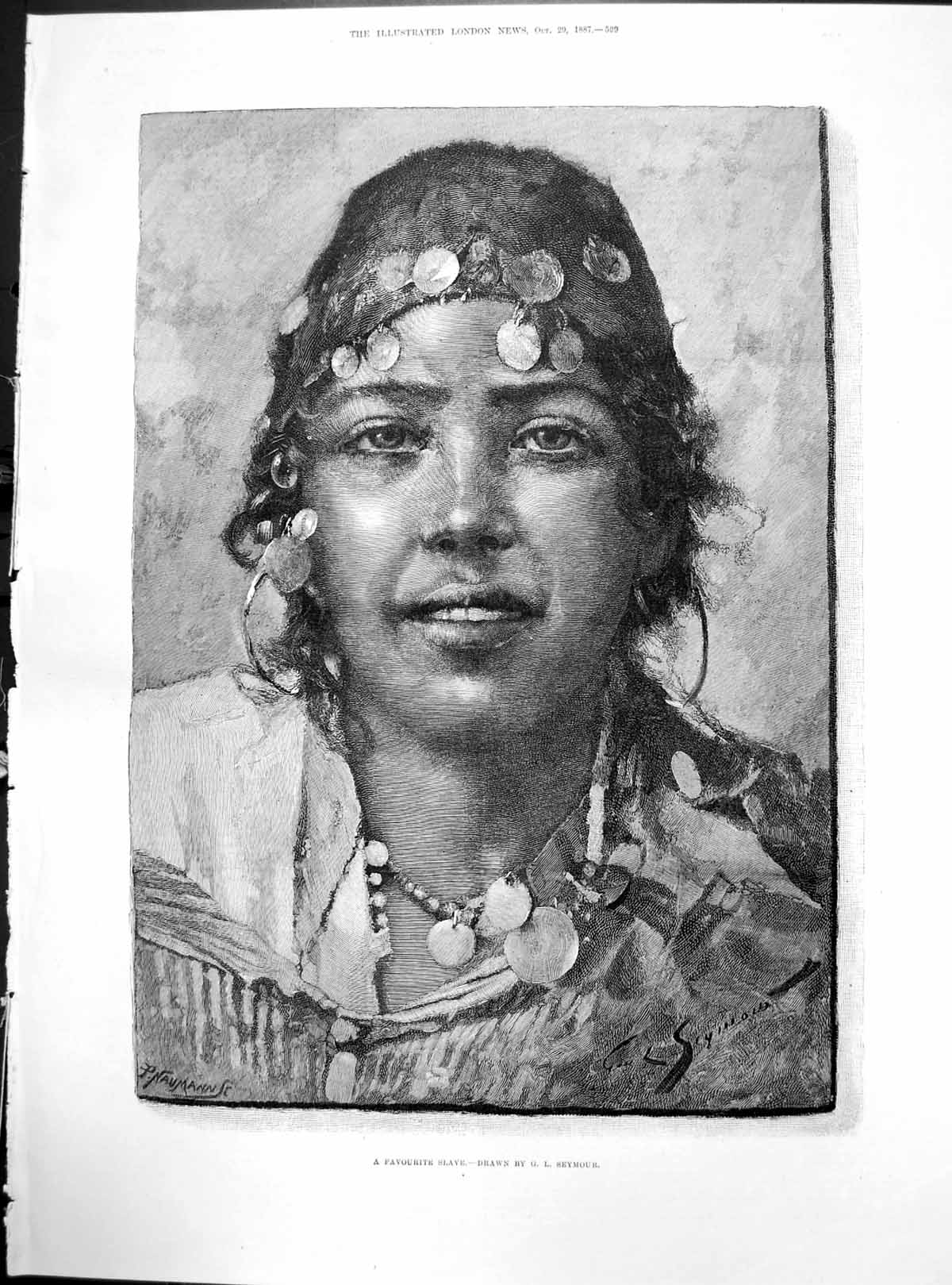 Antique Print Favourite Slave G L Seymour Decorated Headband Necklace 1887 19th