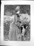 Antique Print Woodland Walk Welldressed Lady Walk St Bernard Dog Woods 1887