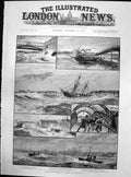 Antique Print Effects Storm Mersey Tranmere Pier Wreck Woodside Ferry 1887 19th