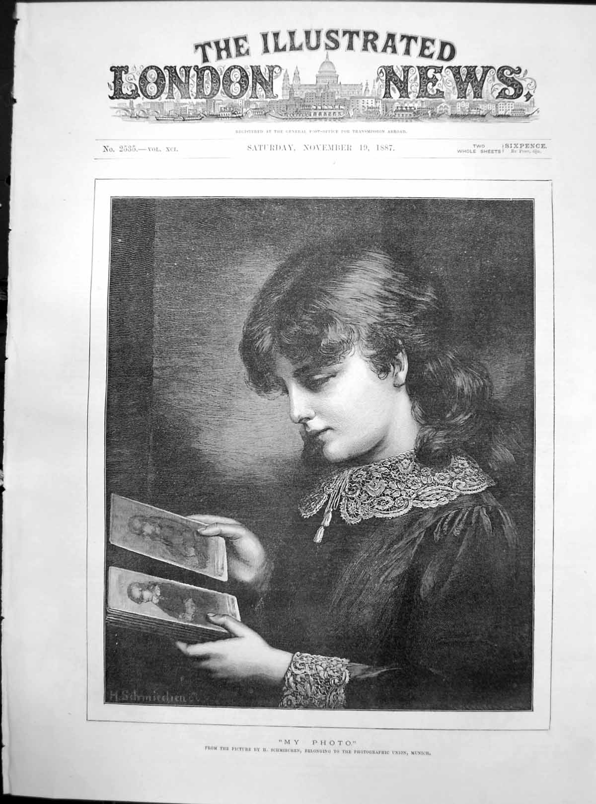 Old Antique Print My Photo H Schmiechen Munich Girl Looking Photos 1887 19th