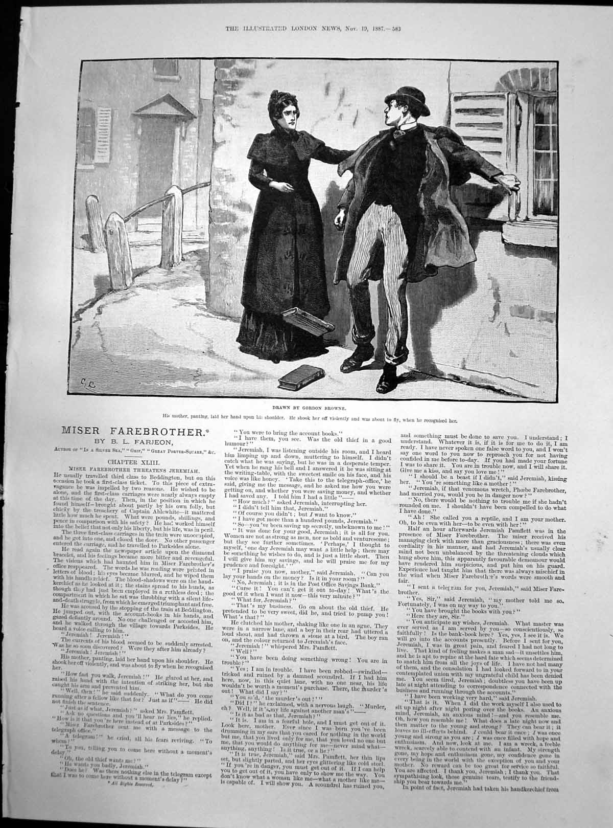 Old Print Miser Farebrother His Mother Hand Shoulder Recognised Her 1887 19th
