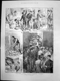 Antique Old Print Casual Ward Waiting Admission Bathroom Sleeping Cells 1887