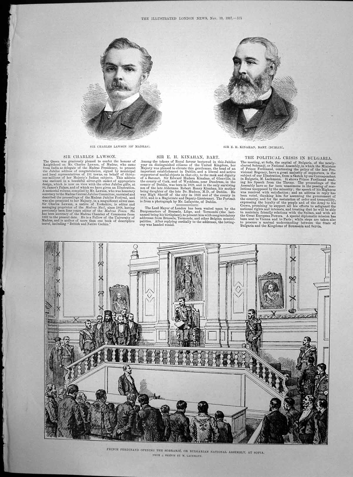 Antique Print Prince Ferdinand Opening Bulgarian National Assembly Sia 1887