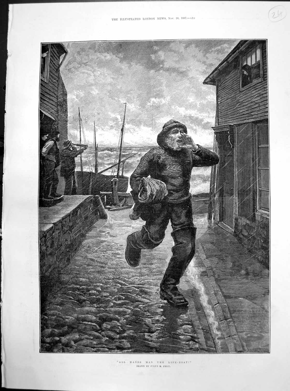 Old All Hands Man Life Boat Julius Price Lifeboat Man Calling Sea 188 Victorian