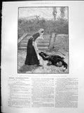 Antique Old Print Miser Farebrother Woman Bending Over Man Dead Murdered 1887