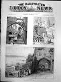 Original Old Antique Print San Remo Town Market Place View Over Harbour 1887