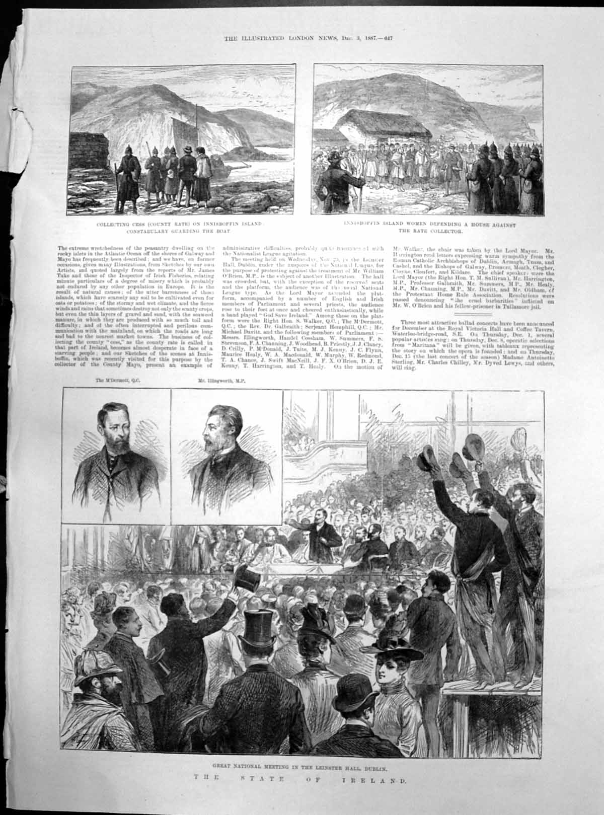 Antique Old Print State Ireland National Meeting Dublin Innisbfin Women 1887