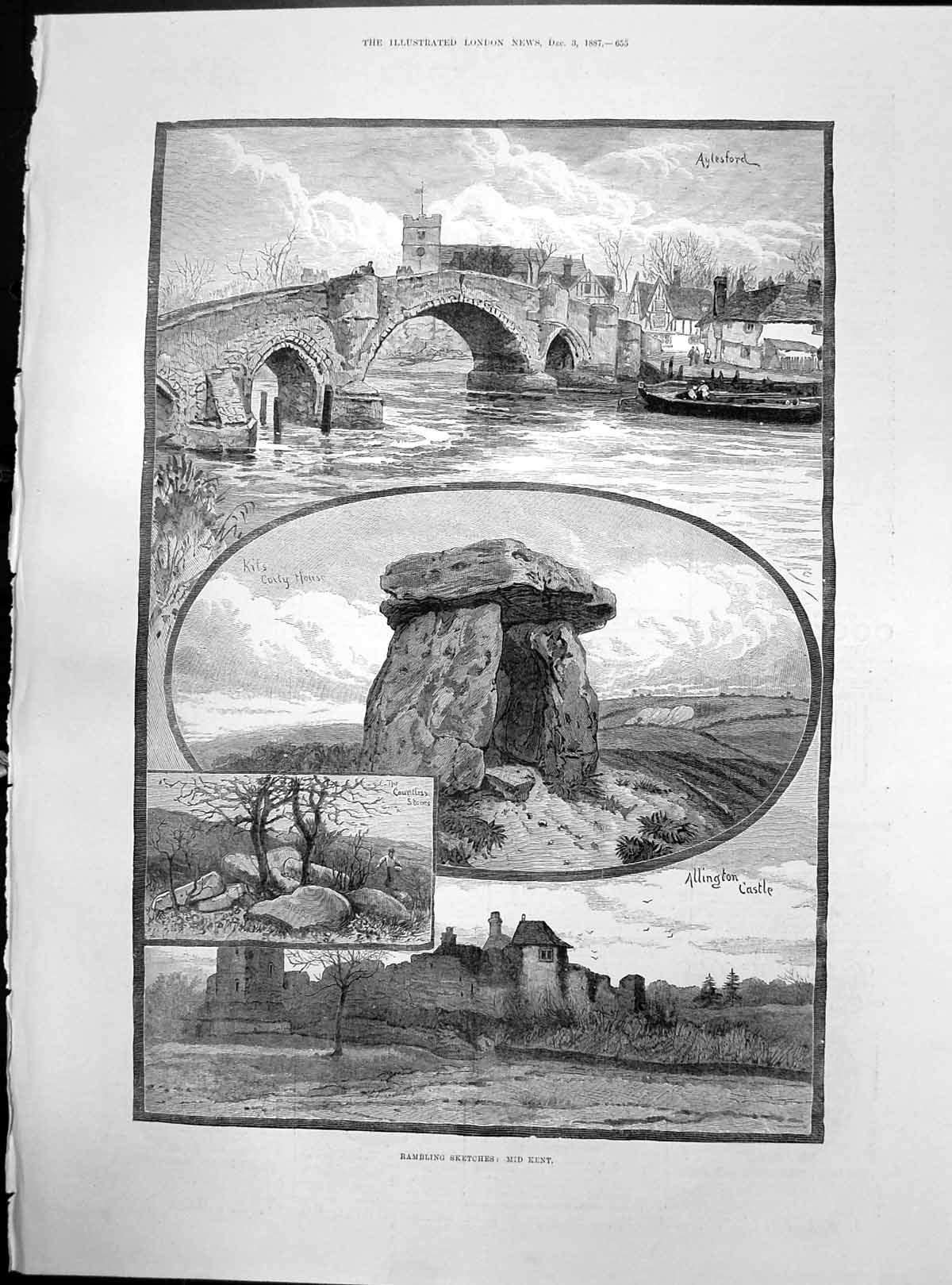 Old Rambling Sketches Mid Kent Allington Castle Countless Stones 1887 Victorian