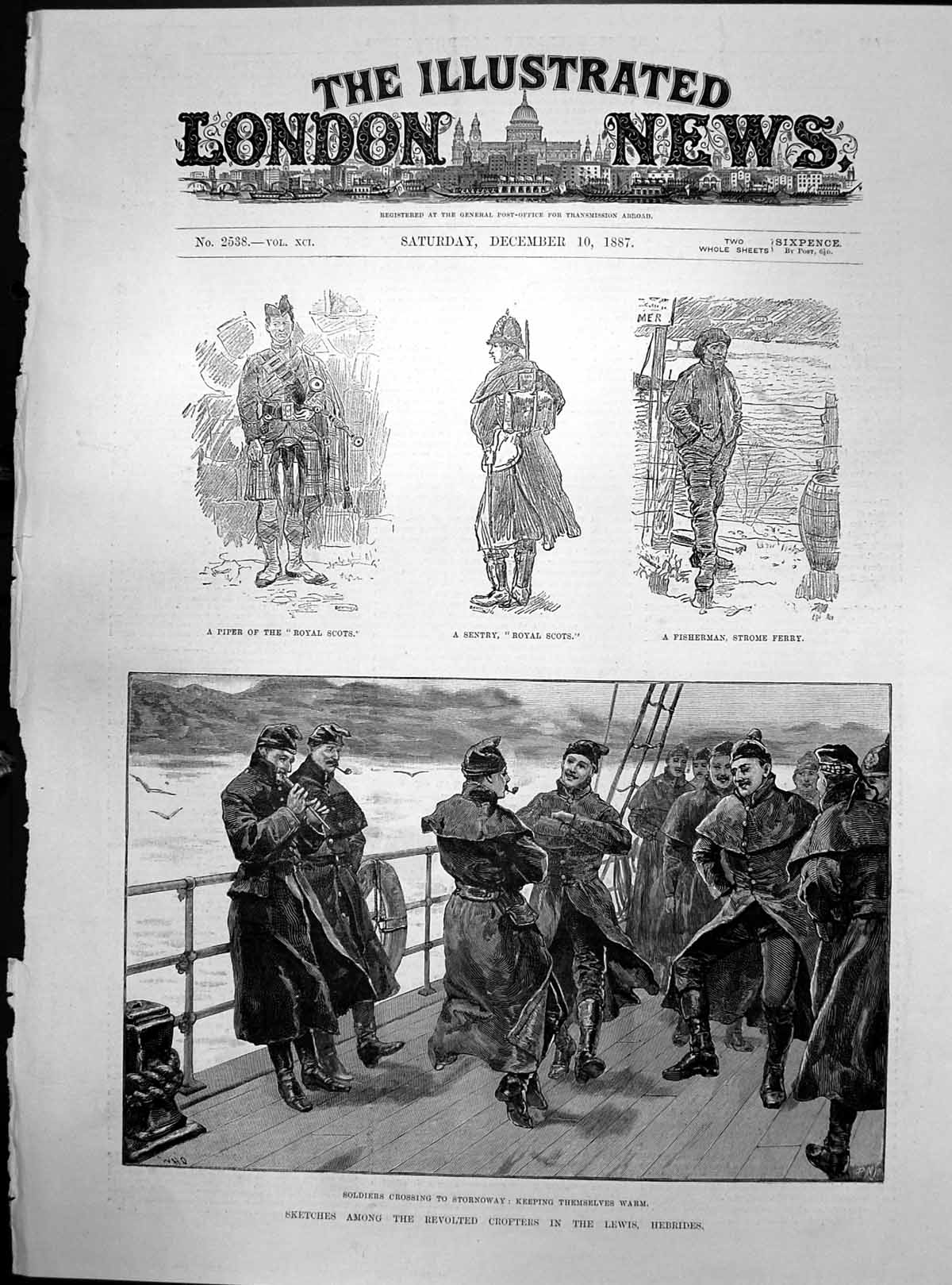 Antique Old Print Revolted Crters Lewis Hebrides Siers Ferry Stornoway 1887